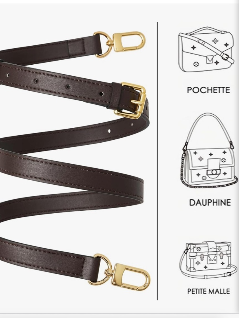 NWT 100% Vachetta Leather Adjustable Replacement Strap In Dark Brown - Picture 5 of 6